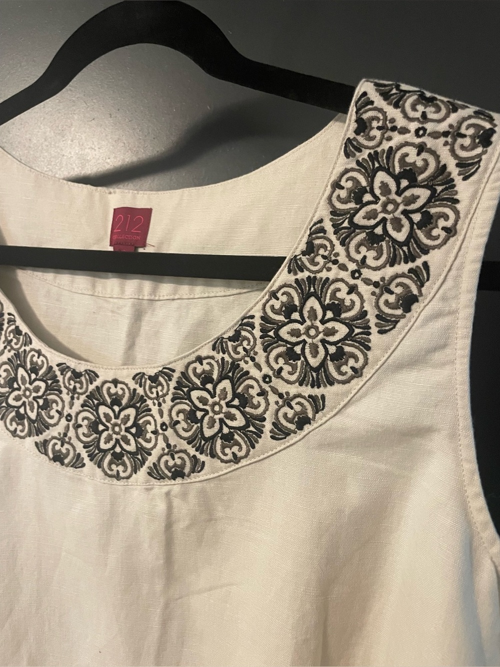 212 Collection Linen Blend Embroidered Shift Dress Cream Black Size 18 - Picture 4 of 8